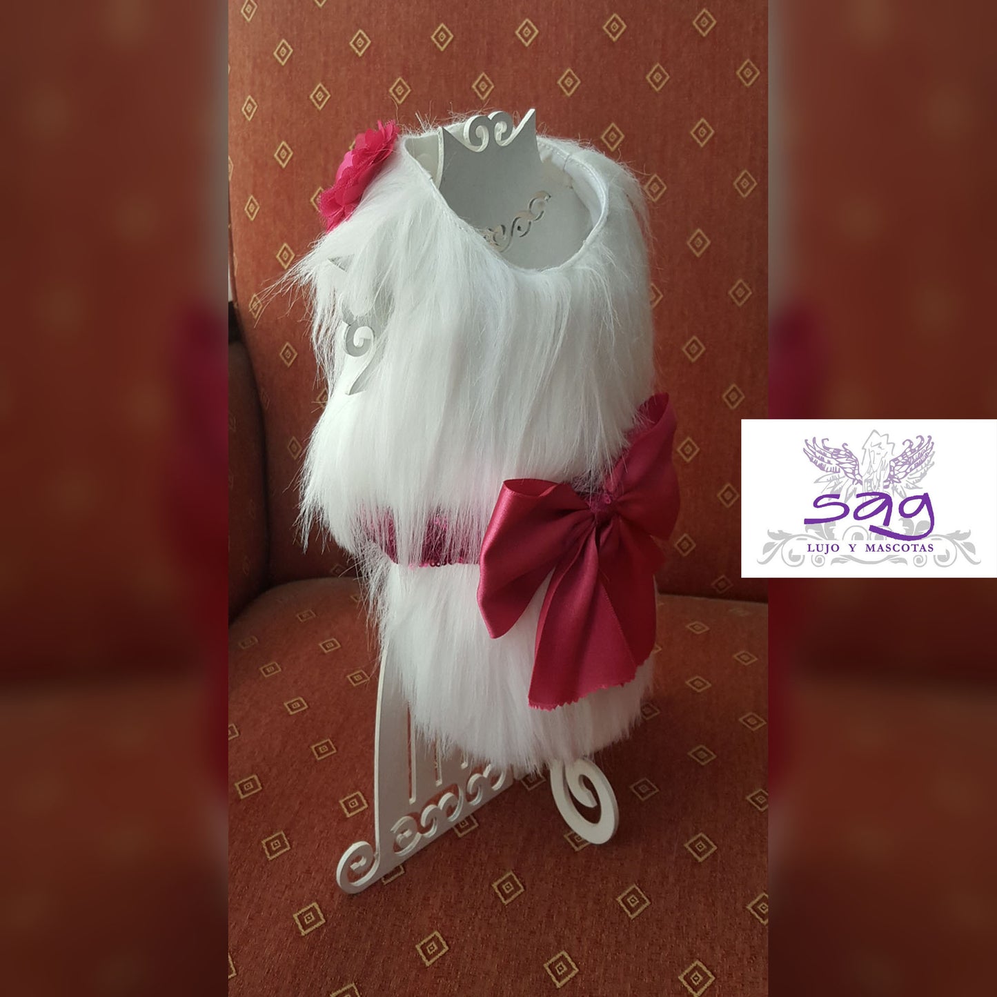 Long Hair Coat Shiny and Charming Pet Dog Cat – WHITE / Abrigo Pelo Largo Brillos y Encanto Mascota Perro Gato – BLANCO