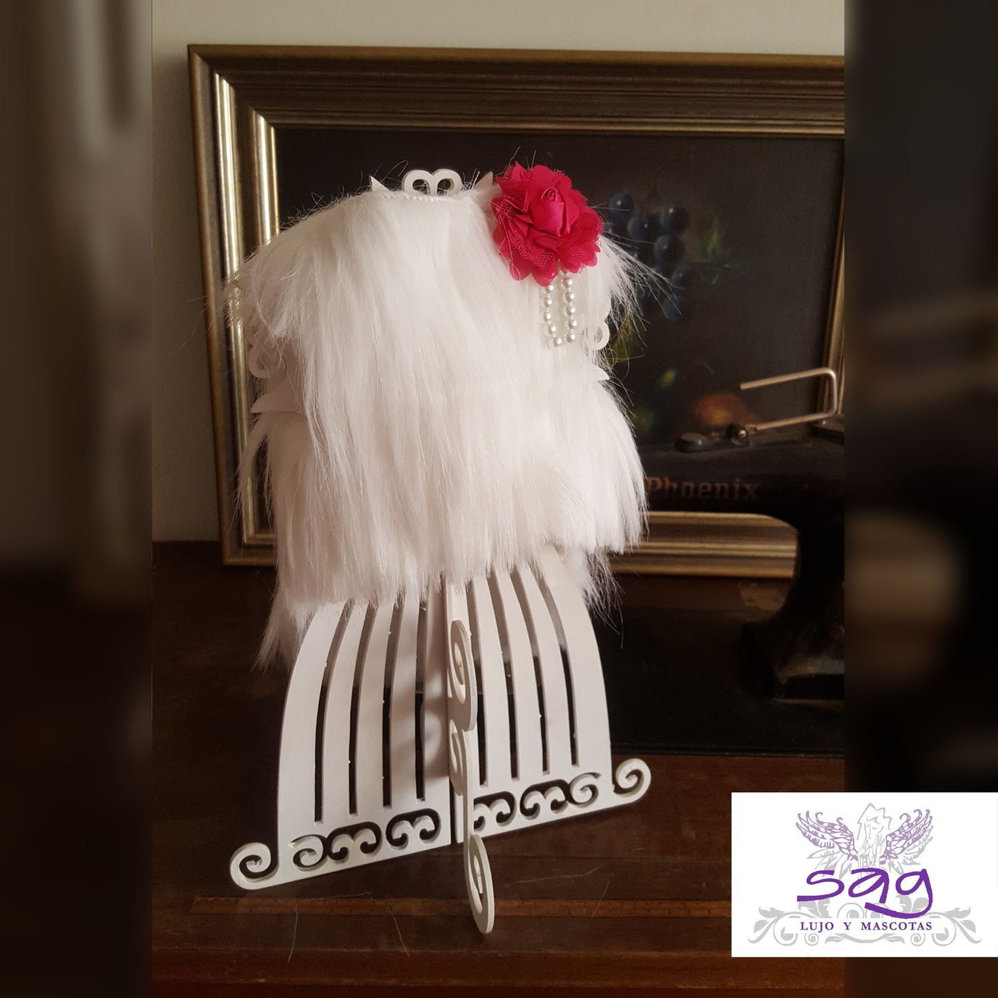 Long Hair Coat Shiny and Charming Pet Dog Cat – WHITE / Abrigo Pelo Largo Brillos y Encanto Mascota Perro Gato – BLANCO