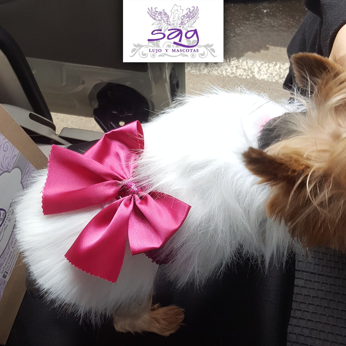 Long Hair Coat Shiny and Charming Pet Dog Cat – WHITE / Abrigo Pelo Largo Brillos y Encanto Mascota Perro Gato – BLANCO