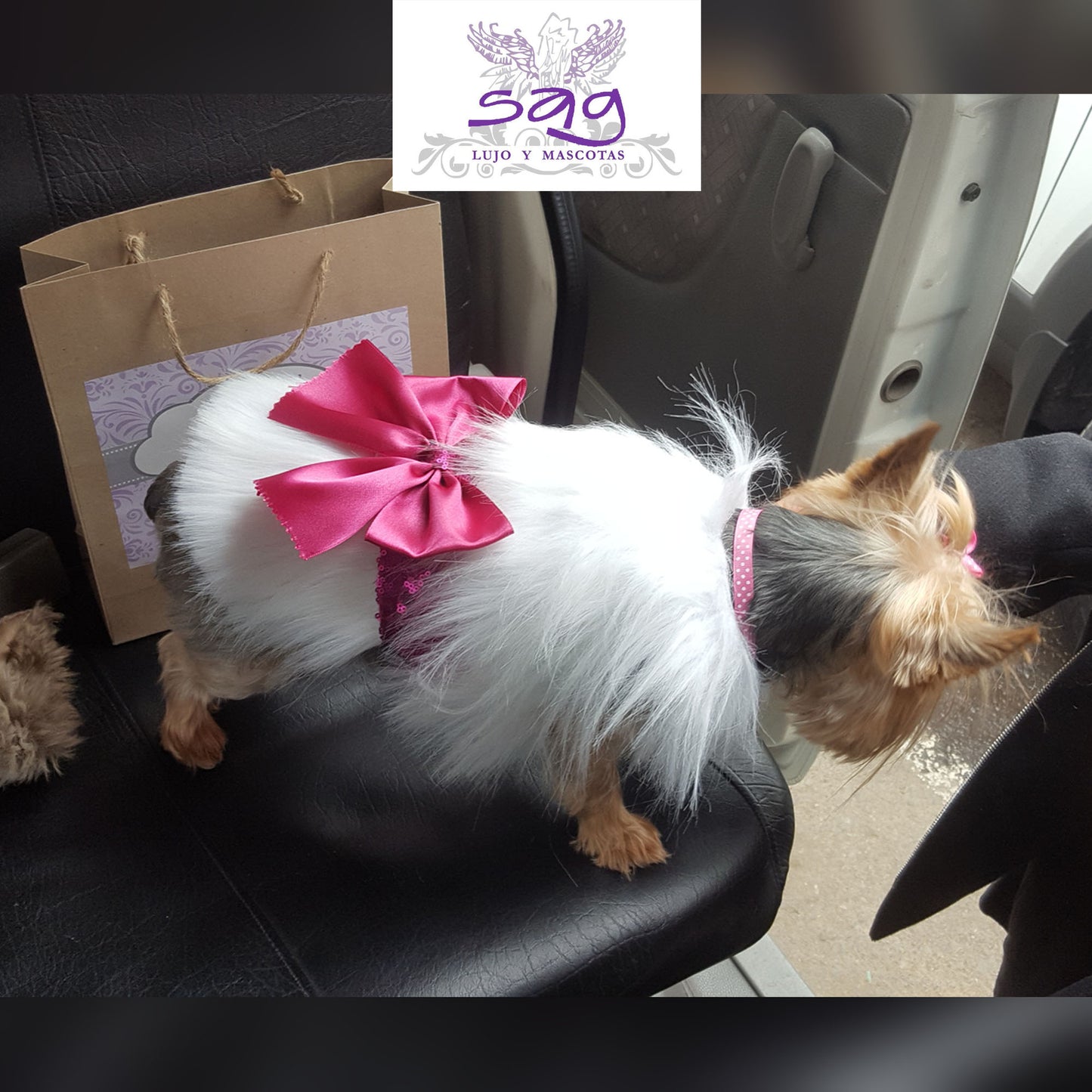 Long Hair Coat Shiny and Charming Pet Dog Cat – WHITE / Abrigo Pelo Largo Brillos y Encanto Mascota Perro Gato – BLANCO