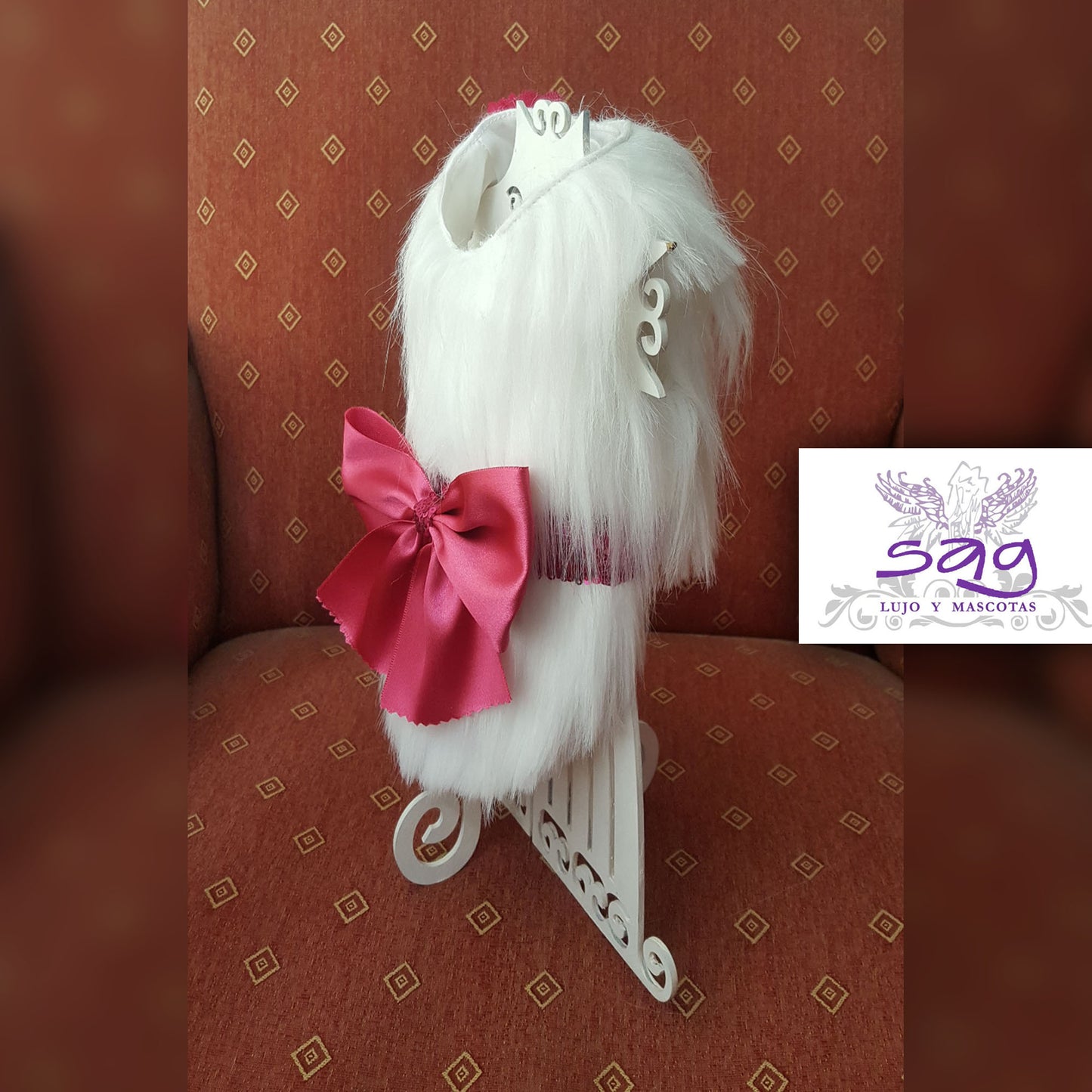 Long Hair Coat Shiny and Charming Pet Dog Cat – WHITE / Abrigo Pelo Largo Brillos y Encanto Mascota Perro Gato – BLANCO