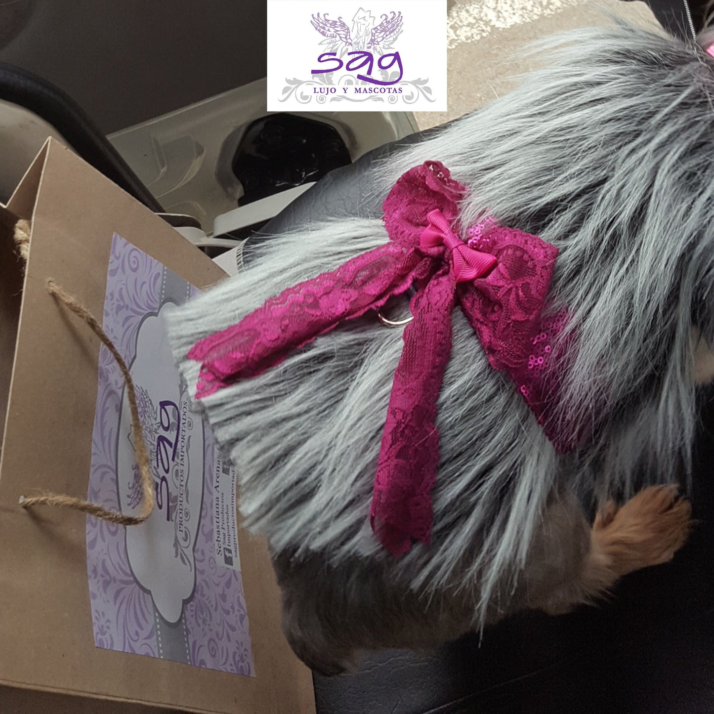Long Hair Coat Shiny and Charming Pet Dog Cat – GREY / Abrigo Pelo Largo Brillos y Encanto Mascota Perro Gato – GRIS