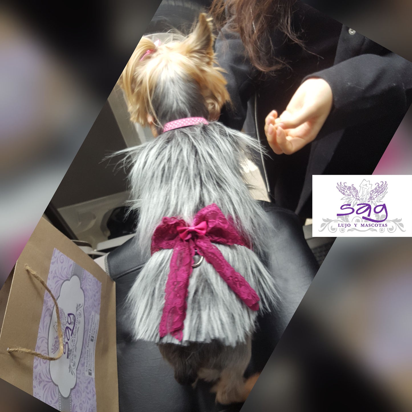 Long Hair Coat Shiny and Charming Pet Dog Cat – GREY / Abrigo Pelo Largo Brillos y Encanto Mascota Perro Gato – GRIS