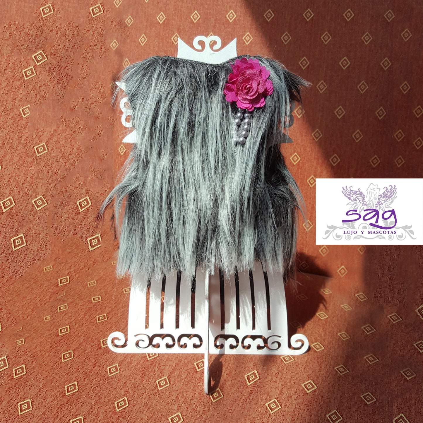 Long Hair Coat Shiny and Charming Pet Dog Cat – GREY / Abrigo Pelo Largo Brillos y Encanto Mascota Perro Gato – GRIS