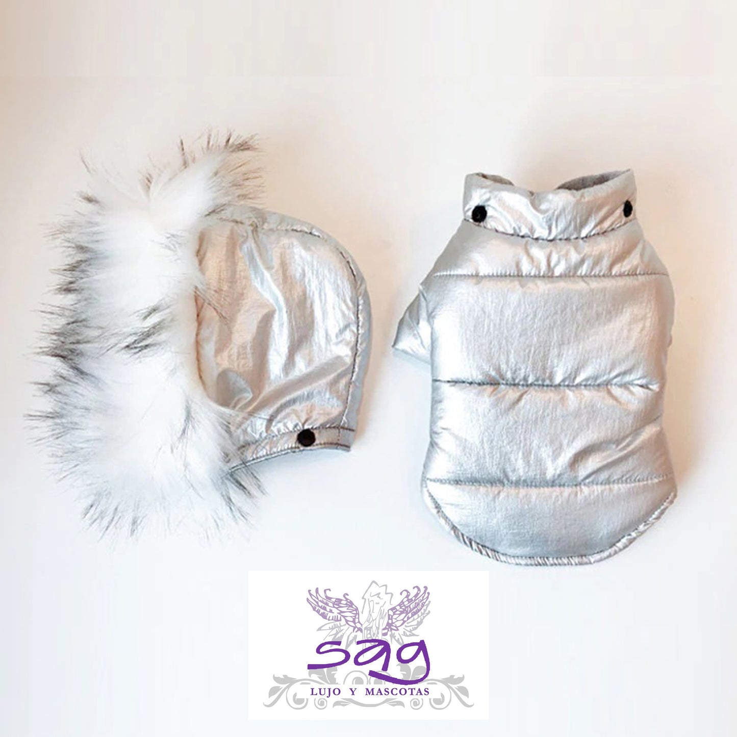 SILVER PADDED THERMAL JACKET FOR PETS DOGS CATS || CASACA TÉRMICA ACOLCHADA PLATEADA PARA MASCOTAS PERROS GATOS