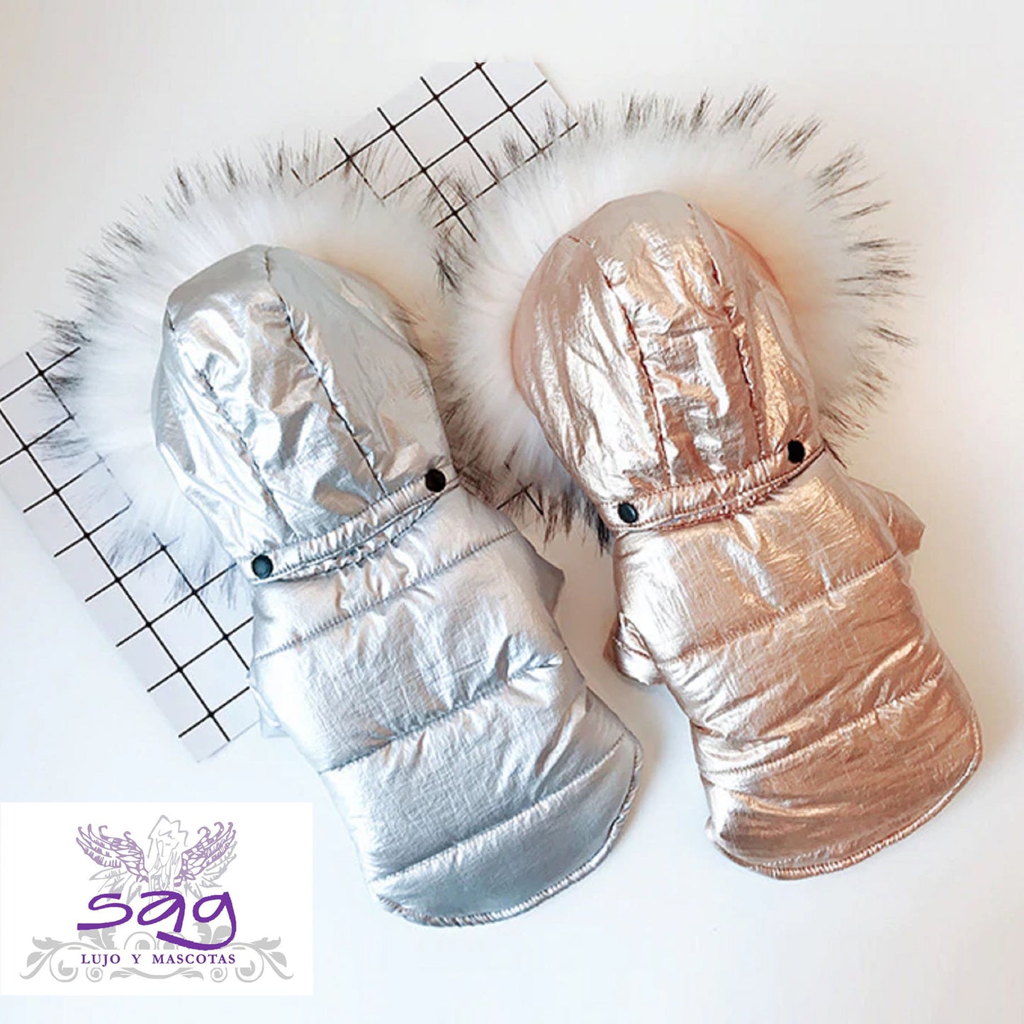 SILVER PADDED THERMAL JACKET FOR PETS DOGS CATS || CASACA TÉRMICA ACOLCHADA PLATEADA PARA MASCOTAS PERROS GATOS