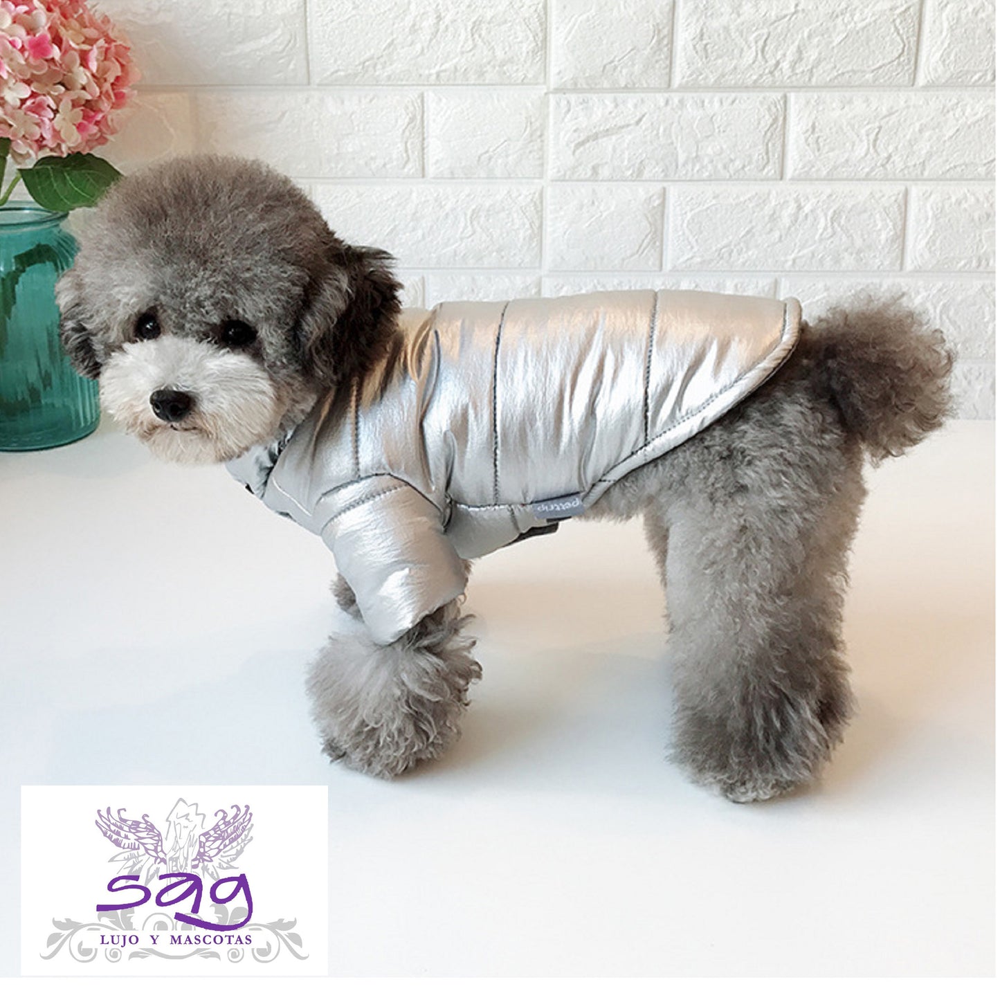 SILVER PADDED THERMAL JACKET FOR PETS DOGS CATS || CASACA TÉRMICA ACOLCHADA PLATEADA PARA MASCOTAS PERROS GATOS
