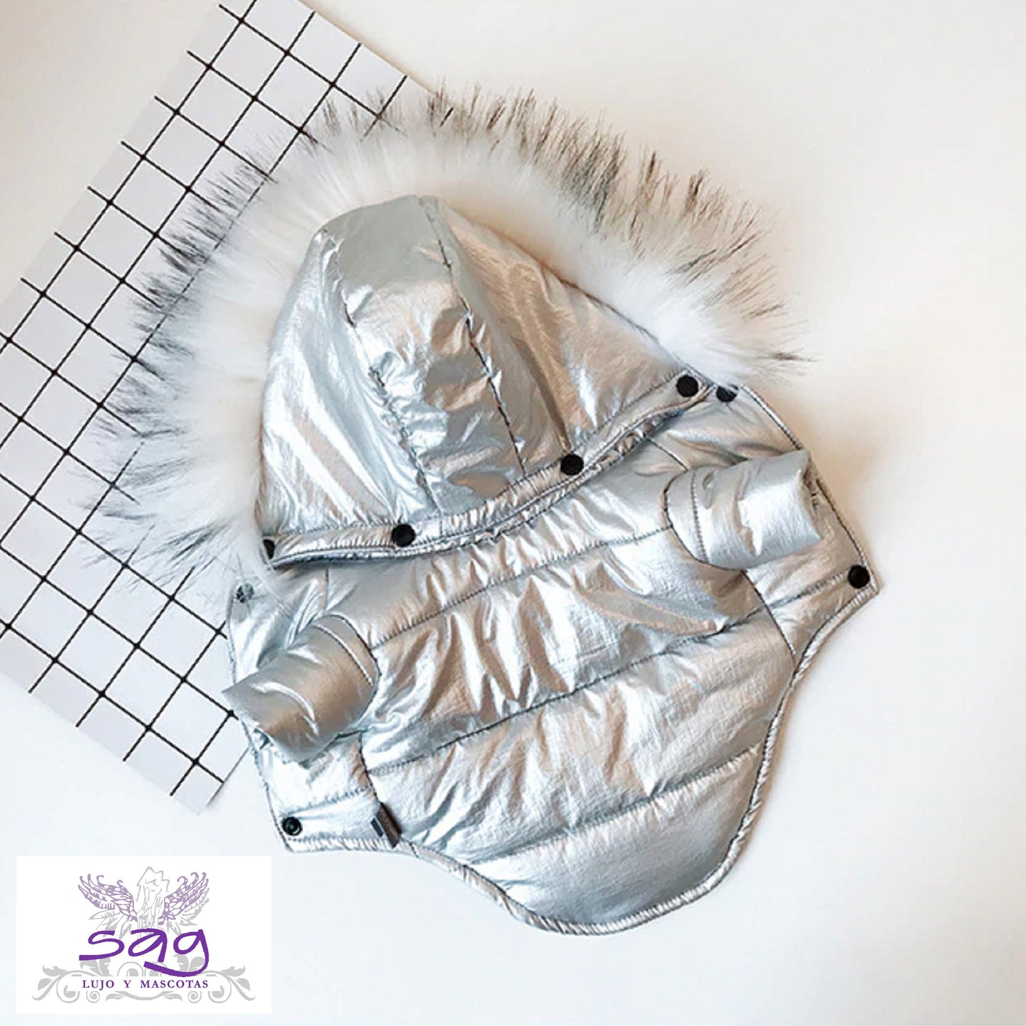 SILVER PADDED THERMAL JACKET FOR PETS DOGS CATS || CASACA TÉRMICA ACOLCHADA PLATEADA PARA MASCOTAS PERROS GATOS