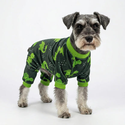 ENTERIZO PIJAMA PARA PERRO DISEÑO DINOSAURIO VERDE ROPA ABRIGADORA MASCOTA PERRO O GATO – TALLA XXL