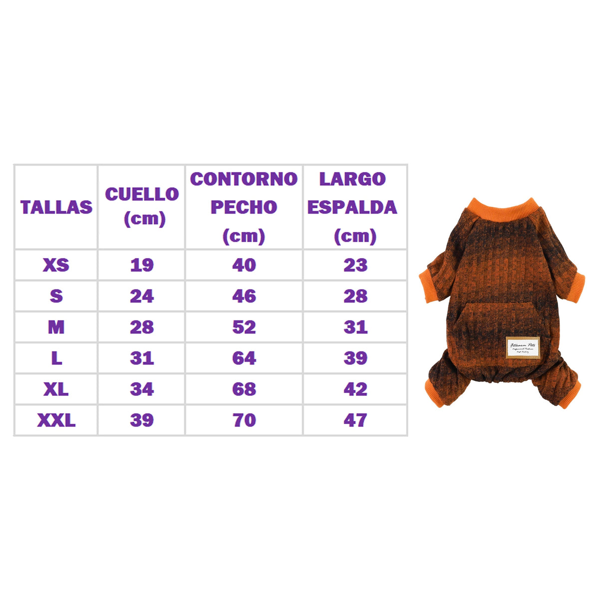 ROPA PARA PERRO ENTERIZO NARANJA TEJIDO SUAVE Y ABRIGADOR – TALLA XXL