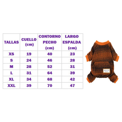 ROPA PARA PERRO ENTERIZO NARANJA TEJIDO SUAVE Y ABRIGADOR – TALLA XXL