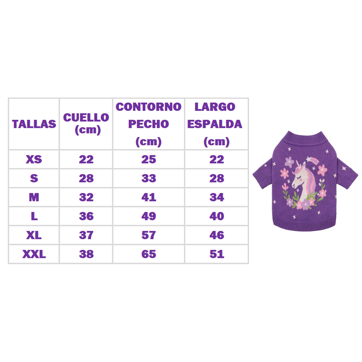 CHOMPA PARA PERRO GATO DISEÑO UNICORNIO MORADA LANA ANGORA ABRIGADORA – TALLA L