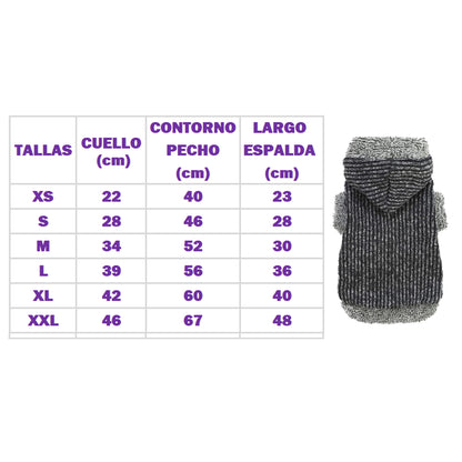 HOODIE POLERA CON CAPUCHA ABRIGADORA GRIS PARA MASCOTAS PERRO GATO – TALLA XXL