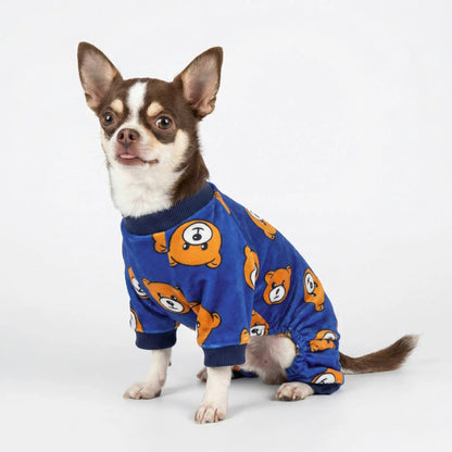 ENTERIZO PARA PERRO GATO DISEÑO OSITOS AZUL TELA PLUSH ROPA ABRIGADORA PERRO GATO – TALLA M