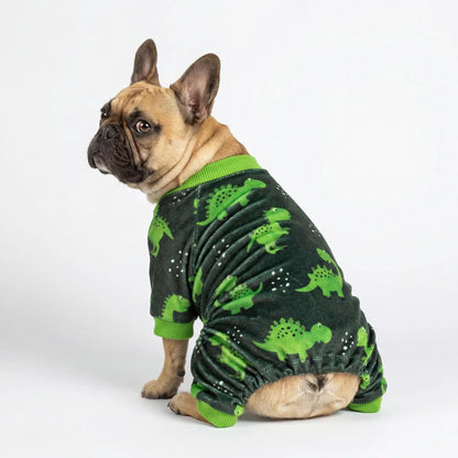 ENTERIZO PIJAMA PARA PERRO DISEÑO DINOSAURIO VERDE ROPA ABRIGADORA MASCOTA PERRO O GATO – TALLA XXL
