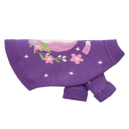 CHOMPA PARA PERRO GATO DISEÑO UNICORNIO MORADA LANA ANGORA ABRIGADORA – TALLA L