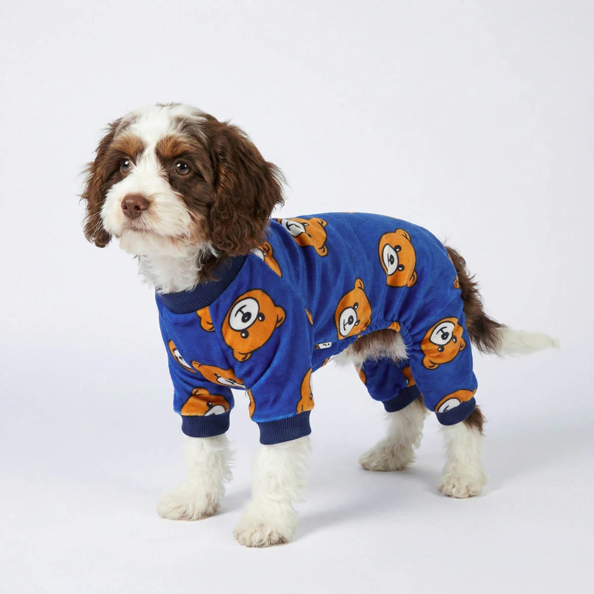 ENTERIZO PARA PERRO GATO DISEÑO OSITOS AZUL TELA PLUSH ROPA ABRIGADORA PERRO GATO – TALLA M