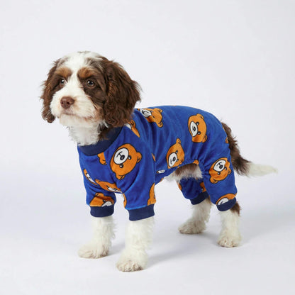 ENTERIZO PARA PERRO GATO DISEÑO OSITOS AZUL TELA PLUSH ROPA ABRIGADORA PERRO GATO – TALLA M