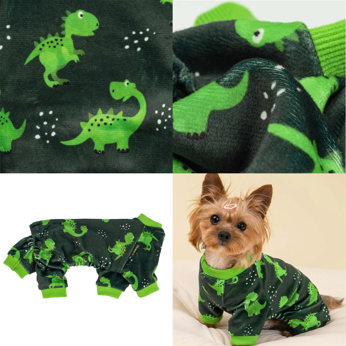 ENTERIZO PIJAMA PARA PERRO DISEÑO DINOSAURIO VERDE ROPA ABRIGADORA MASCOTA PERRO O GATO – TALLA XXL