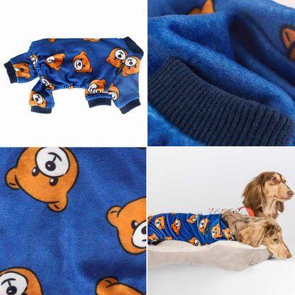 ENTERIZO PARA PERRO GATO DISEÑO OSITOS AZUL TELA PLUSH ROPA ABRIGADORA PERRO GATO – TALLA M