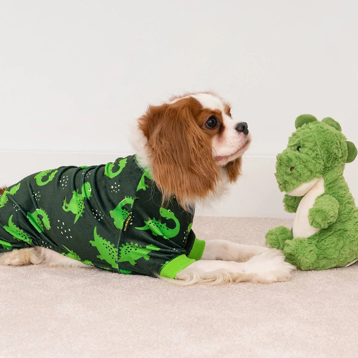 ENTERIZO PIJAMA PARA PERRO DISEÑO DINOSAURIO VERDE ROPA ABRIGADORA MASCOTA PERRO O GATO – TALLA XXL