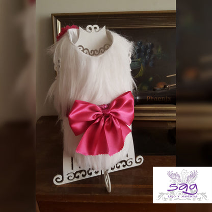 Long Hair Coat Shiny and Charming Pet Dog Cat – WHITE / Abrigo Pelo Largo Brillos y Encanto Mascota Perro Gato – BLANCO