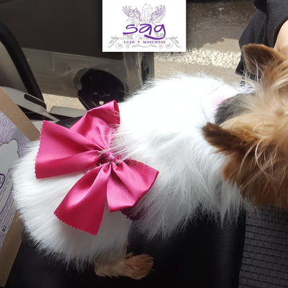 Long Hair Coat Shiny and Charming Pet Dog Cat – WHITE / Abrigo Pelo Largo Brillos y Encanto Mascota Perro Gato – BLANCO