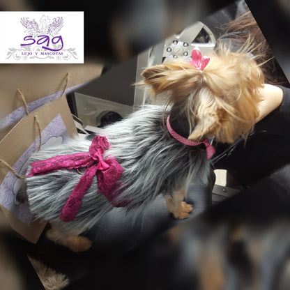 Long Hair Coat Shiny and Charming Pet Dog Cat – GREY / Abrigo Pelo Largo Brillos y Encanto Mascota Perro Gato – GRIS