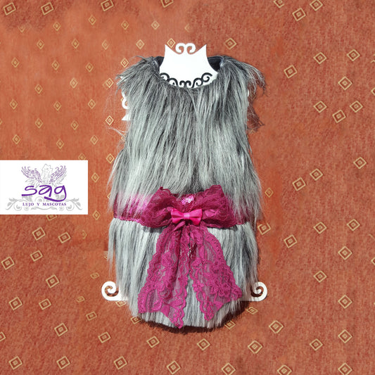 Long Hair Coat Shiny and Charming Pet Dog Cat – GREY / Abrigo Pelo Largo Brillos y Encanto Mascota Perro Gato – GRIS