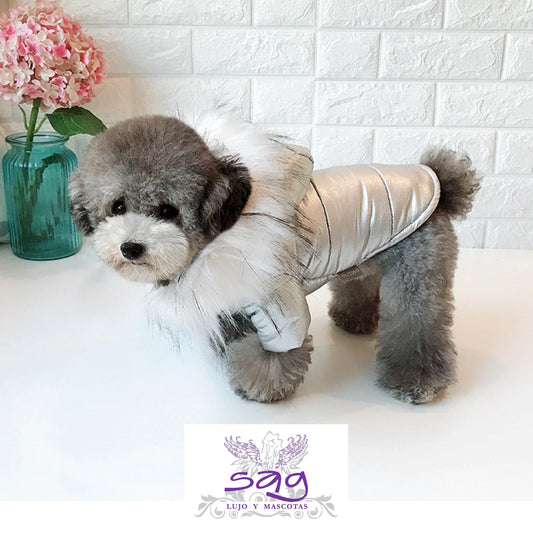 SILVER PADDED THERMAL JACKET FOR PETS DOGS CATS || CASACA TÉRMICA ACOLCHADA PLATEADA PARA MASCOTAS PERROS GATOS